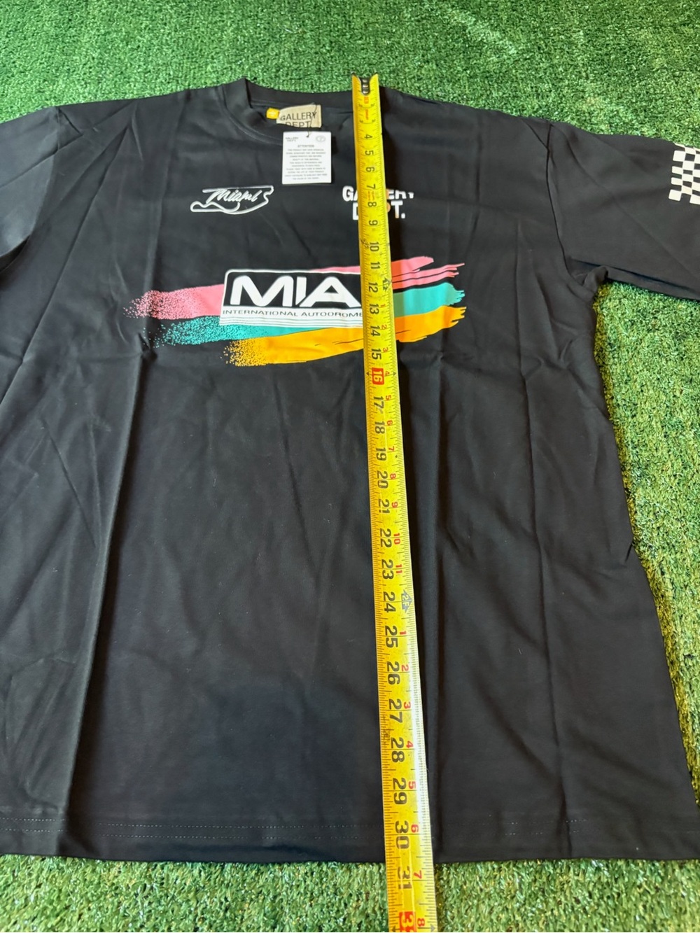 Gallery Dept Black Tee with Multicolor Paint-Stripe MIA Graphic - Picture 9 of 10